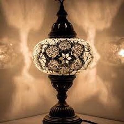 Turkse lamp - tafellamp met mozaïek bol 13 cm - 1 stuk - wit en handgemaakt