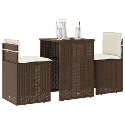 vidaXL - 3-delige - Bistroset - met - kussens - poly - rattan - bruin