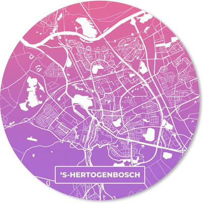 Muismat rond 20x20 cm - Mousepad Stadskaart - 's-Hertogenbosch - Paars - Roze - Ronde muismatten