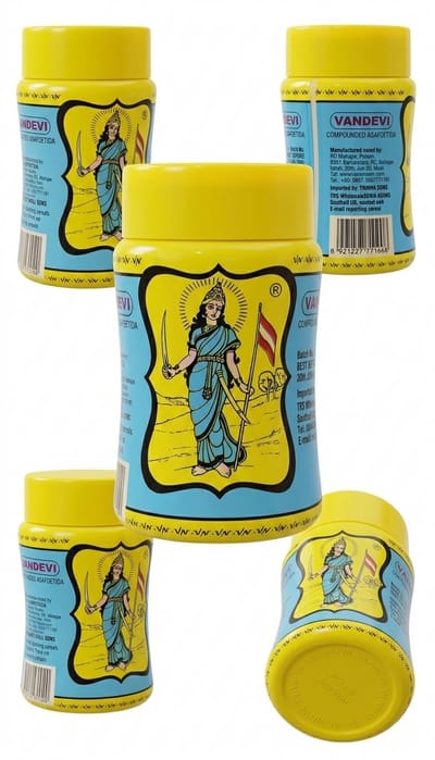 Vandevi Asafoetida Poeder (Hing) Geel 2 X 100 g - Premium Indiase Specerij | Voor Dal, Curry & Groenten | Aromatische Kruidenpoeder | Anti-Inflammatoir & Antioxidant met Kajal Sticker