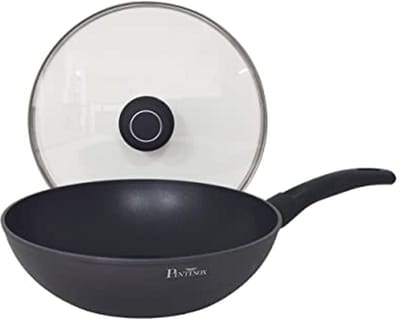 28 cm Aluminium Wok met Deksel - Power Xylan Anti-aanbaklaag voor Inductie