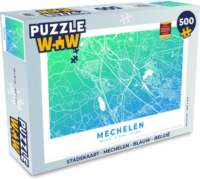 Puzzel Stadskaart - Mechelen - Blauw - België - Legpuzzel - Puzzel 500 stukjes - Plattegrond