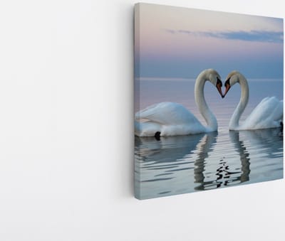 Saammp Canvas Schilderij - 2 Zwanen - Liefdevol - Natuur - Dieren - 20x20 - Foto op canvas - Wanddecoratie - Muurdecoratie Woonkamer - Slaapkamer decoratie - Canvas Print