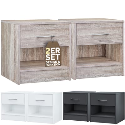 Casaria® Nachtkastje Set van 2 - Lade Opbergvak 41x39x28cm - Eiken