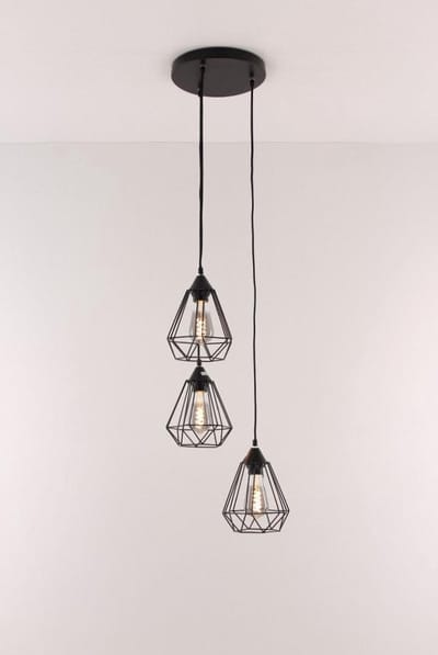 Hanglamp zwart 3-lichts kooi 130cm
