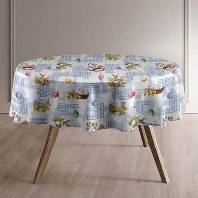 Protecttable - Rond Tafelzeil Pasen Paasei Blauw Ø138cm - Tafelkleed Afwasbaar - Kunststof
