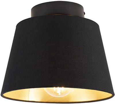 QAZQA combi - Klassieke Plafondlamp met kap - 1 lichts - Ø 200 mm - Zwart Goud - Woonkamer | Slaapkamer | Keuken