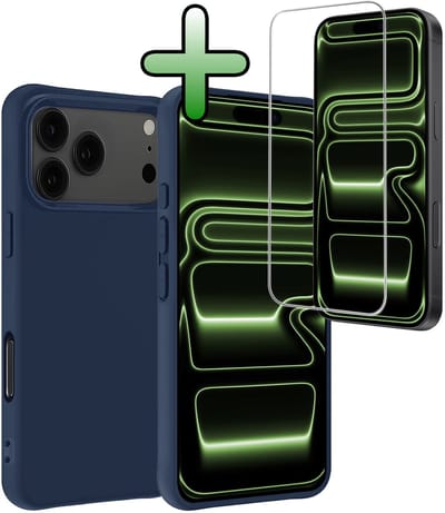Hoesje Met Screenprotector - Geschikt voor iPhone 17 Pro / 18 Pro - Sterk & Shockproof - Back Cover - Siliconen Case - Telefoon Hoes - Donkerblauw