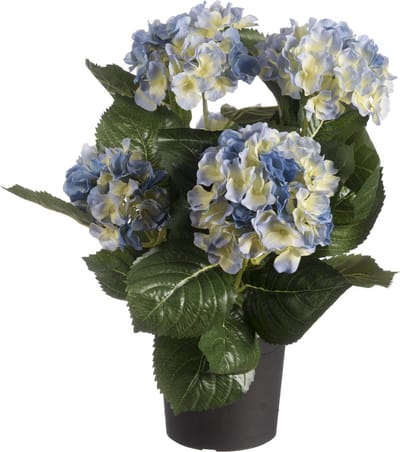 Louis maes Kunstplant - Hortensia hydrangea - blauw - in pot - 44 cm - met bloemen