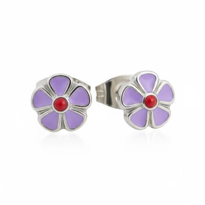 Aramat Jewels - Oorbellen - Stalen emaille bloem oorbellen - lila