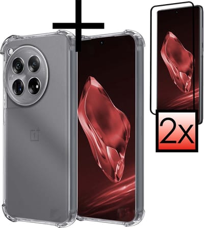 Hoesje - Met Screenprotector - 2 Stuks - Geschikt voor OnePlus 12 - Sterk & Shockproof - Siliconen Case - Back Cover - Telefoon Hoes - Shock Proof - Transparant