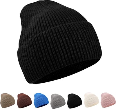 Warme gebreide wintermuts voor mannen en vrouwen - Zachte chunky beanie voor buitenactiviteiten, zwart, maat 52-62