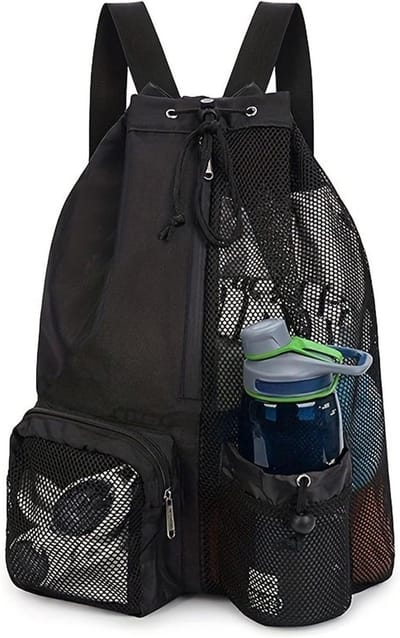 Zwemtas, Zwemtas met trekkoord van mesh, Zwemtas met trekkoord van mesh met nat/droog compartiment voor zwemmen, Trekkoordtas voor kinderen, Volwassenen, Zwemmen, Surfen, Strand, Sportschool, Zwart, Zwart,