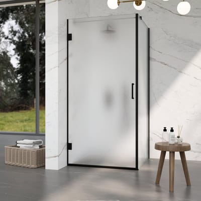 FugaFlow Eccelente Vetro Douchecabine - 80x90x200cm - scharnieren - deurgreep - vlak - gesatineerd veiligheidsglas - Mat zwart