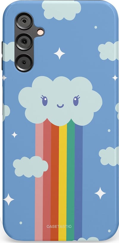 Casetastic Hoesje Geschikt voor Samsung A14 (5G/4G) - Stijlvolle Beschermende Duo-layer Case - Regenboogwolkje