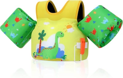 Zwemvleugels Kinderen - Zwemhulp Vest - Veilig Leren Zwemmen - Dubbele Veiligheidssluiting - 20-50 LBS - Dinosaurus Groen