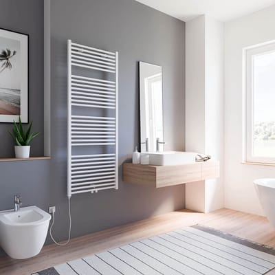 Schulte TURBO - elektrische designradiator - 60 x 153 cm - wit - handdoekdroger - continustroom aansluiting links - 600 Watt