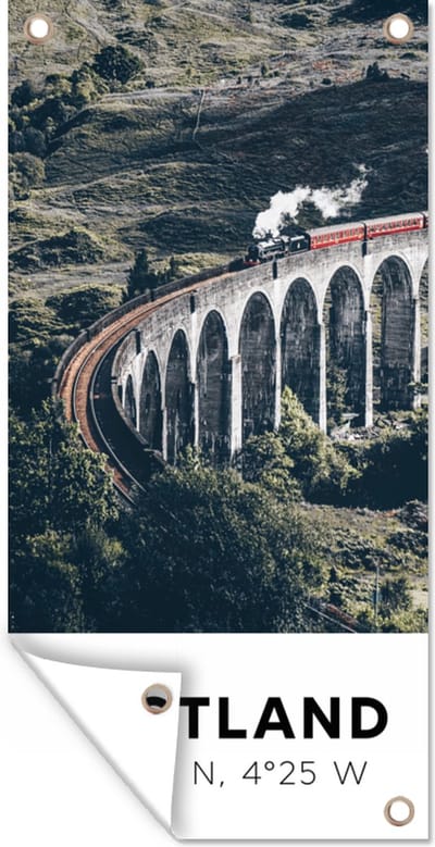 Schuttingposter Schotland - Trein - Zomer - Spoor - 100x200 cm - Tuindoek