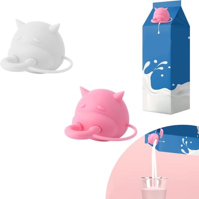 2st Koe-Uier Melkpakdoppen, Siliconen Koe-Deksel Grappige Schenkdop Lekvrij Melkpak Omleider Creatieve Cadeaus voor Melkpak (Roze, Wit)