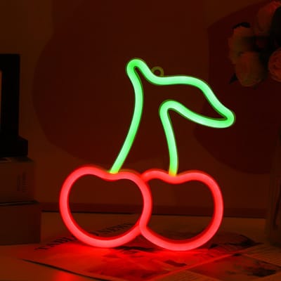 ZoeZo Wandlamp Kersen - Cherry - Neon verlichting - Sfeerverlichting - LED lamp - Neonlicht - Neon Sign - Rood/Groen