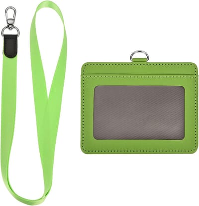 1 stuk horizontale plug, PU met afneembare kraag, beschermende kaarten voor ID-kaarten en naamlabels (groen, 1 x 3 inch) - ideaal voor evenementen en identificatie