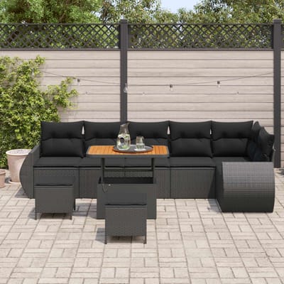 vidaXL - Tuinbank - Set - 9 - st - 9-Aantal - zitplaatsen - Zwart - Poly - Riet