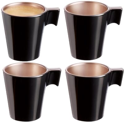 Luminarc Espresso kopjes - 4x - zwart metallic - koffiekopjes van 80 ml - 6 x 5.5 cm - keramiek
