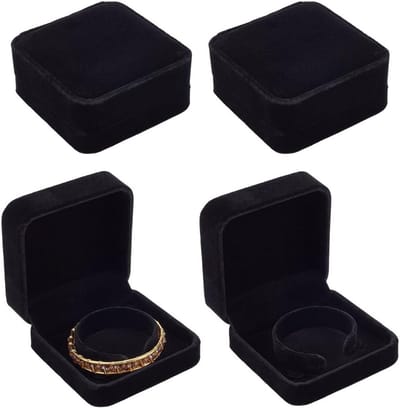 Set van 4 Zwarte Velvet Armbanddozen, 9x9cm - Luxe Sieradenopslag en Bangle Organizer voor Armbanden en Horloges
