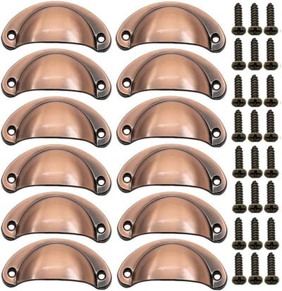 12 x Schelpgrepen Antieke Lade IJzer-nikkellegering Handgrepen meubelgrepen kastdeurgrepen Meubelknoppen Halve Cirkel 8.1cm x 3.5cm Rood brons geborsteld
