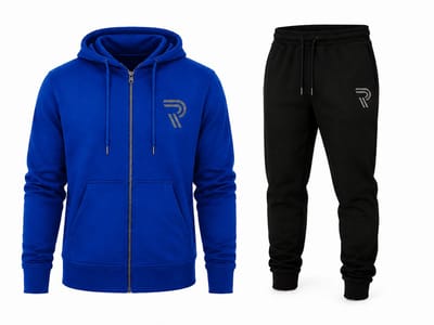 Modieuze Zwarte Heren Joggingpak met Ritssluiting en Comfortabele Elastische Tailleband - 70% Katoen- Koningsblauw-S