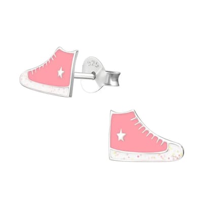 Aramat Jewels | Oorbellen | Zilveren Sneaker Oorbellen – Roze Emaille – 10x6mm | | | |10mm | Zilver | Kinderen | Verkleurd niet