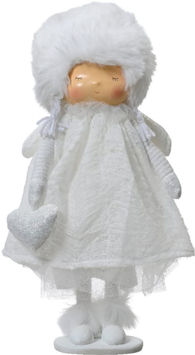 Decoris - Kerstdecoratie Engel – Polyester - Wit - H38 cm