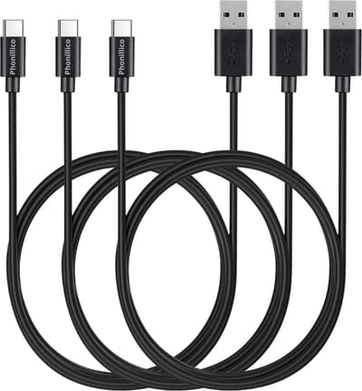 3x USB C naar USB A Kabel Zwart - 1 meter - Oplaadkabel voor Samsung Galaxy A22 4G - A22 5G - A03S - A13 - A13 5G - A23 - A33 5G - A73 5G
