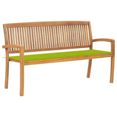 vidaXL - Tuinbank - stapelbaar - met - kussen - 159 - cm - massief - teakhout