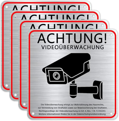 Waarschuwingsbord Videobewaking 15 x 15 cm - Aluminium - 4 Stuks - Weerbestendig en Duurzaam