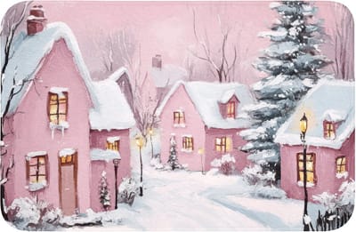 Badmat 60x40 cm - Antislip - Kerstdorp - Roze - Winter - Sneeuw - Huizen - Badmatten voor badkamer - Badkamermat - Douchemat - Badkamer mat