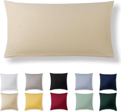 Famanu – Famanu Kussensloop 40 x 80 cm - beige - 100% jersey katoen - kussensloop voor kussen 40 x 80 cm, jersey hoofdkussenslopen, superzachte kussensloop, 40 x 80 cm met ritssluiting