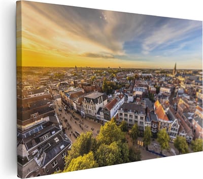 Artaza Canvas Schilderij Utrecht - 30x20 cm - Klein - Muurdecoratie Skyline - Wanddecoratie Zonsondergang - Kamer Accessoires