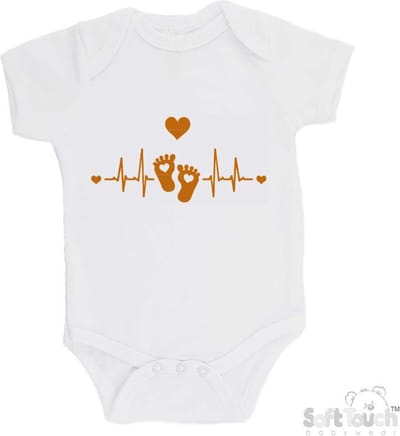 100% Katoenen Romper "Hartslag voetjes" Unisex Katoen Wit/tan Maat 56/62