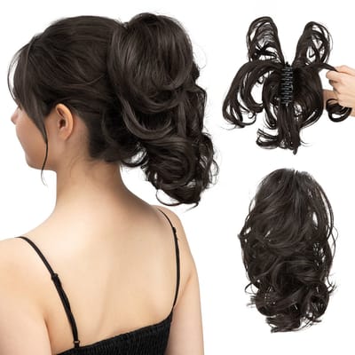 Pruikclip-Verstelbare Korte Pruik met Natuurlijke Krullen – Incl. Clip‑on Paardenstaart – Natuurlijk Uiterlijk – Voor Vrouwen-3