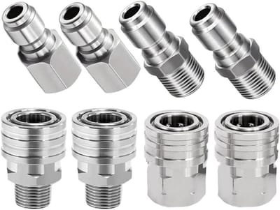 Adapter Set - Koppelingen Hogedrukreiniger - Snelle Aansluitingen - Veilige Kogelvergrendeling - 1/4 Inch - Zilver