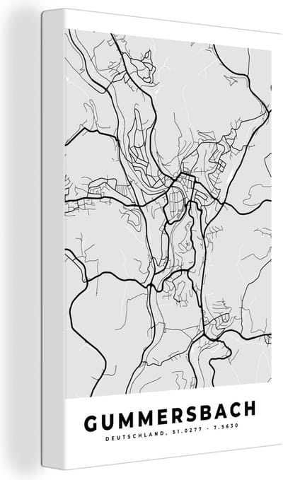 Canvas Schilderij Gummersbach - Duitsland - Kaart - Plattegrond - Stadskaart - 20x30 cm - Wanddecoratie