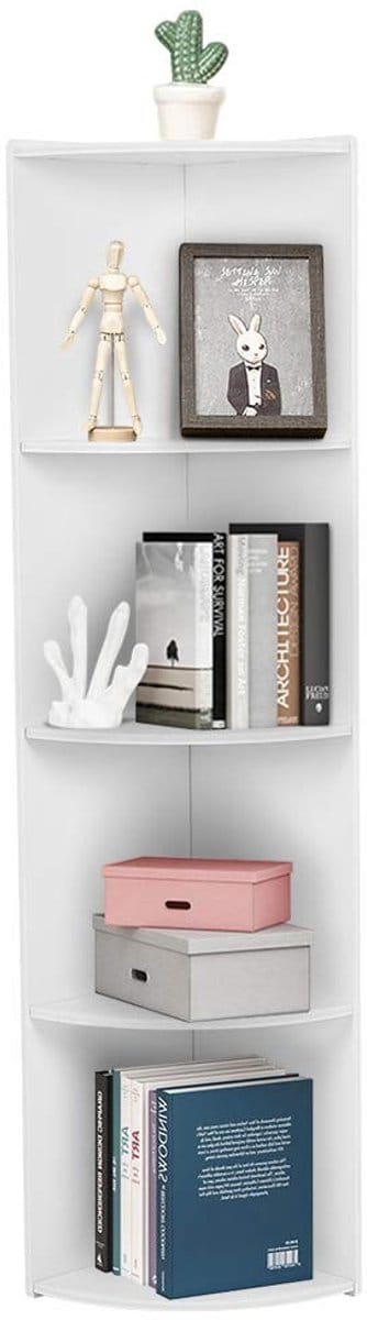 Allecto - Staande Opbergrek - Hoekboekenkast - Duurzaam - Wit - 4 Laags - Perfect voor Woonkamer en Badkamer