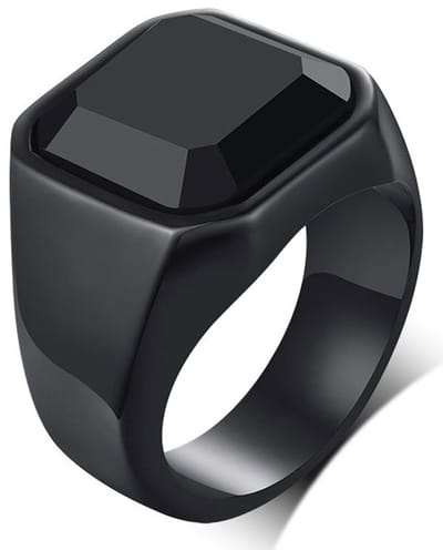 Zegelring Heren Zwart met Zwarte Steen - Staal - Ring Ringen Mannen - Papa Cadeau Voor Mannen - Vaderdag