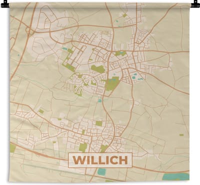 Wandkleed - Wanddoek - Vintage - Kaart - Willich - Stadskaart - Plattegrond - 180x180 cm - Wandtapijt