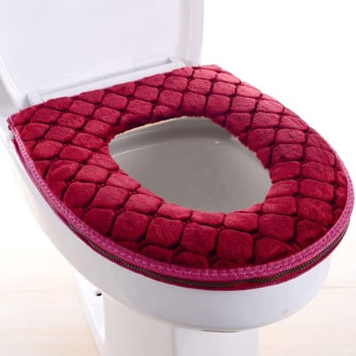 Toiletstoelhoes - Zachte zitting - Badkamer Decoratie - Met Ritssluiting - 23.5 x 19 cm - Rood