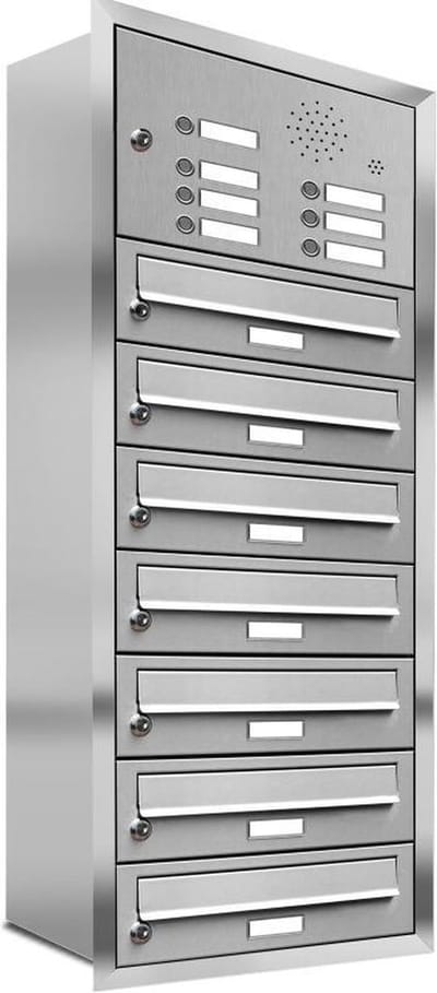 Inbouw met intercom 7 adressen(rand)_Brievenbus met intercompaneel inbouw_7_adressen__RVS