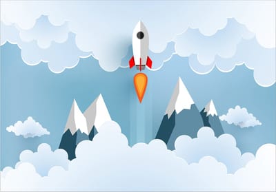 Fotobehangkoning - Behang - Vliesbehang - Fotobehang - Raket in de Wolken - Rocket in the Clouds - 150 x 105 cm