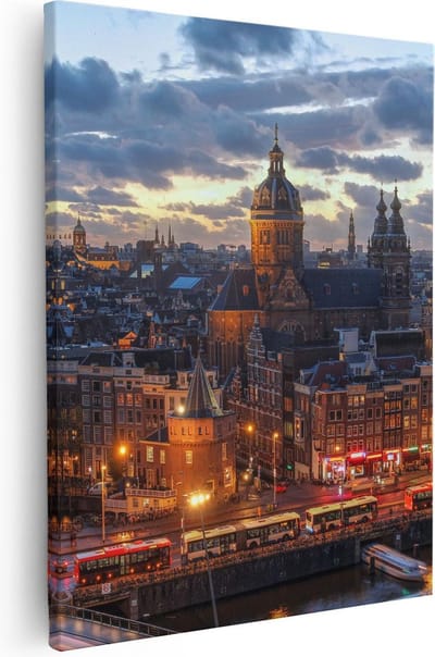 Artaza Canvas Schilderij Skyline Amsterdam - 40x50 cm - Wanddecoratie Grachten - Muurdecoratie Woonkamer - Kamer Accessoires