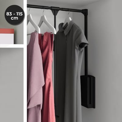 Eleganca Kledinglift - 83-115 cm - Kledingstang Verstelbaar - Kledingroede - Garderobestang - Garderobelift - 12 kg Draagvermogen - Zwart